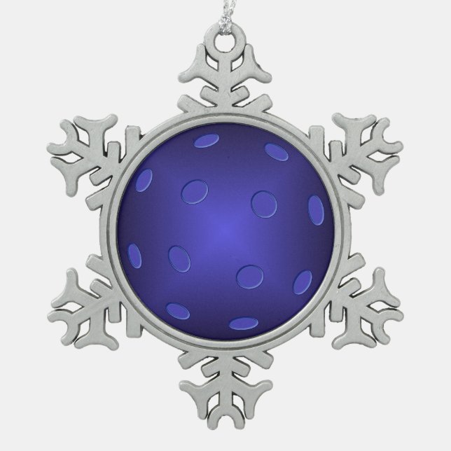 Pickle Ball Gift Blue Pickleball Snowflake Pewter Christmas Ornament (Front)