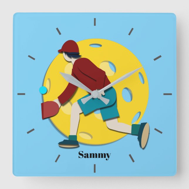 Pickle Ball Square Wall Clock (Front)
