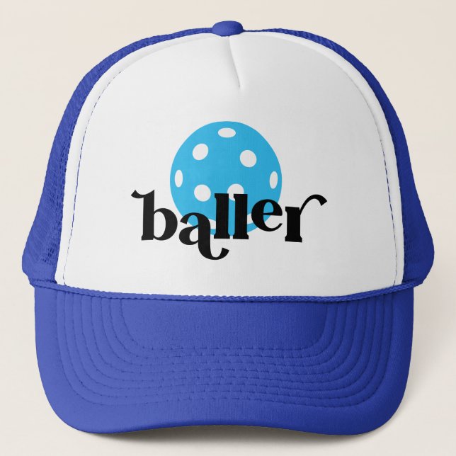 Pickle Baller Funny Blue Trucker Hat (Front)