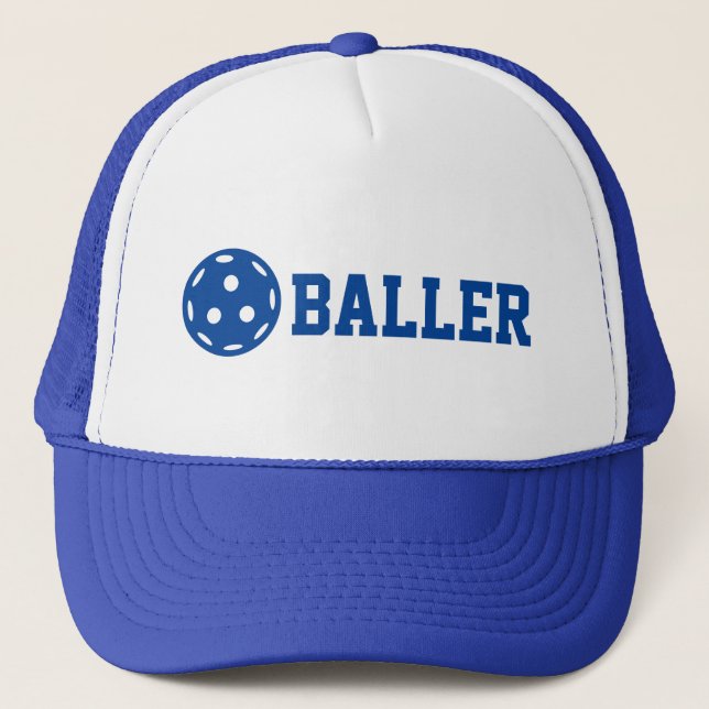 Pickle baller Funny Pickleball  Custom Text Trucker Hat (Front)