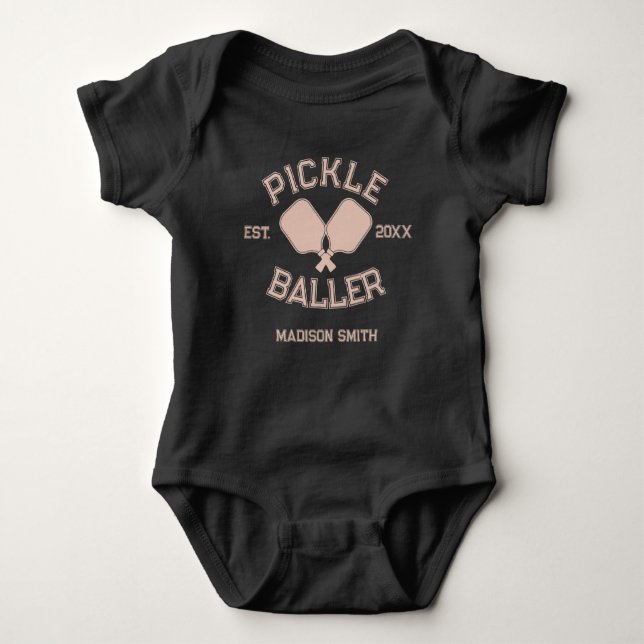 Pickle Baller Pickleball Collegiate Typography Baby Bodysuit (Front)