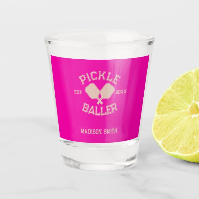 Pickle Baller Pickleball Collegiate Typography Shot Glass (Front)