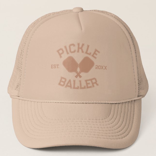 Pickle Baller Pickleball Collegiate Typography Trucker Hat (Front)