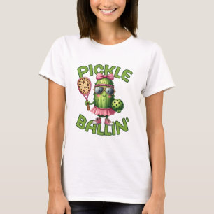 Pickle Ballin Funny Cute Pickleball Player Art T-Shirt