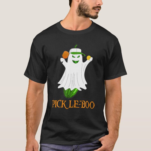Pickle-Boo Pickle Ghost Funny Halloween Pickleball T-Shirt (Front)