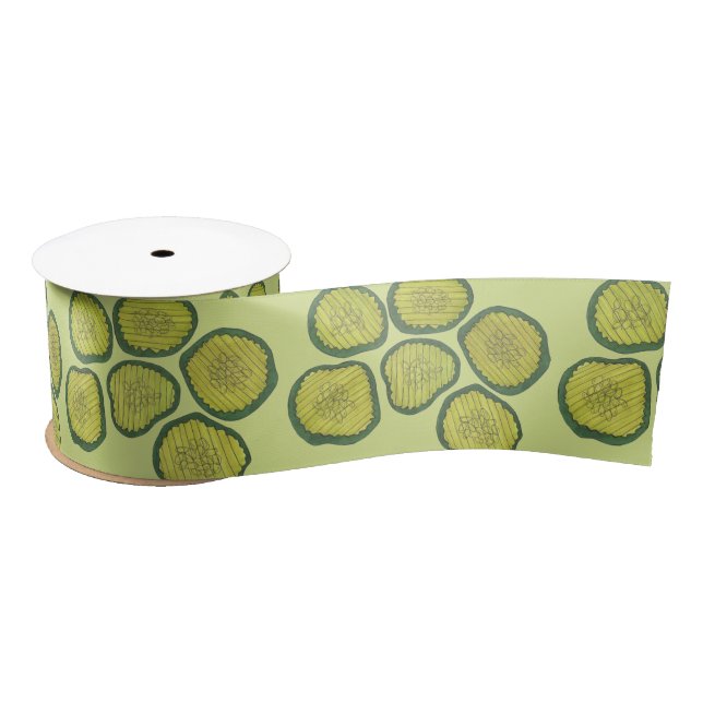 Pickle Chips Green Kosher Dill Pickle Chip Pattern Satin Ribbon (Spool)