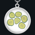 Pickle Chips Green Kosher Dill Sweet Pickle Chip Silver Plated Necklace<br><div class="desc">Necklace design features an original marker illustration of crunchy green pickle chips. Great for your favourite foodie or pickle fan!</div>