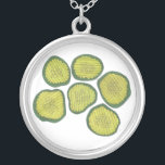 Pickle Chips Green Kosher Dill Sweet Pickle Chip Silver Plated Necklace<br><div class="desc">Necklace design features an original marker illustration of crunchy green pickle chips. Great for your favourite foodie or pickle fan!</div>
