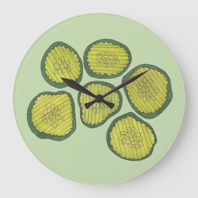 Pickle Chips Sweet Pickles Food Kosher Dill Decor Large Clock (Front)