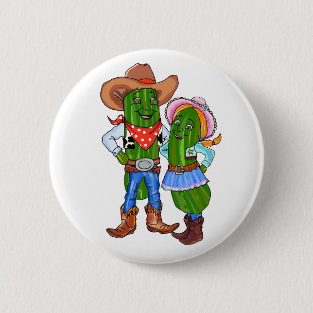 Pickle Cowboy, Gherkin Cowgirl, Dill Cucumber West 6 Cm Round Badge (Front)