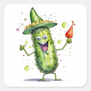 Pickle Cucumbers wearing Birthday Hats Square Sticker