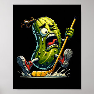 Pickle Hockey Panic Funny Ice Rink Cartoon Charact Poster