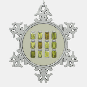 Pickle Lover Vintage Canned Pickles Jar Christmas Snowflake Pewter Christmas Ornament