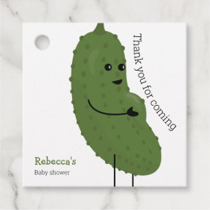 Pickle me happy baby shower theme favour tags