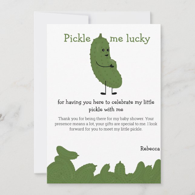 Pickle me lucky baby shower thank you card (Front)
