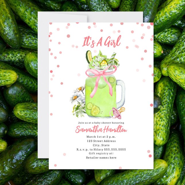 Pickle Milkshake Pink Bow Girl Baby Shower Invitation (Creator Uploaded)