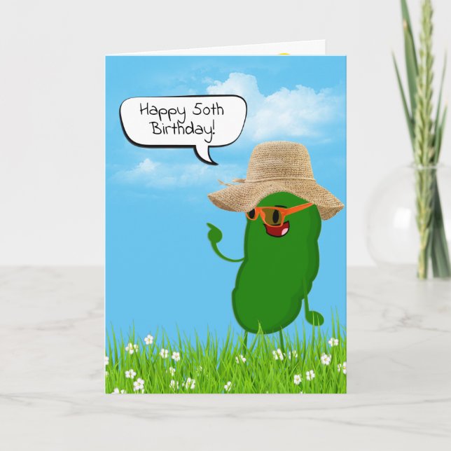 Pickle Person With Hat 50th Birthday Card (Front)