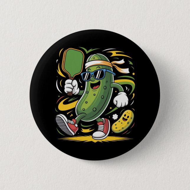 Pickle Playing Pickleball 6 Cm Round Badge (Front)