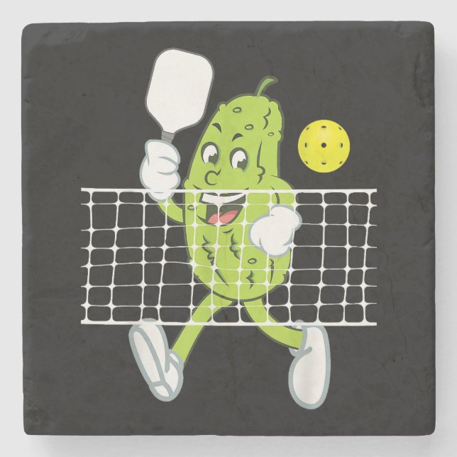 Pickle Playing Pickleball - Funny Pickleball Paddl Stone Coaster (Front)
