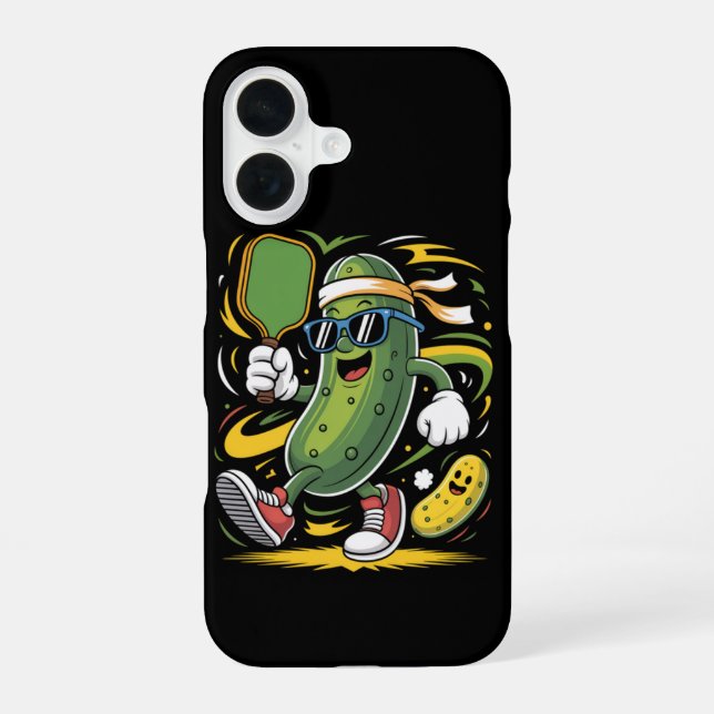 Pickle Playing Pickleball iPhone 16 Case (Back)
