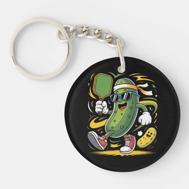 Pickle Playing Pickleball Key Ring (Front)