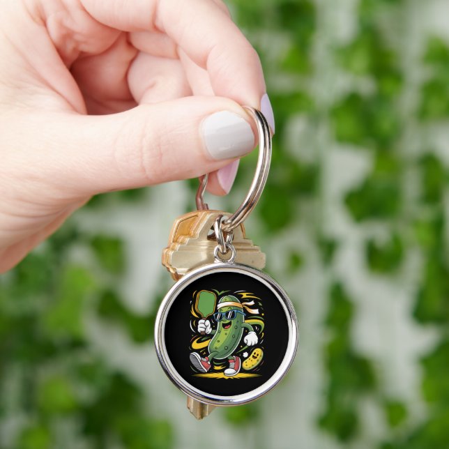 Pickle Playing Pickleball Key Ring (Hand)