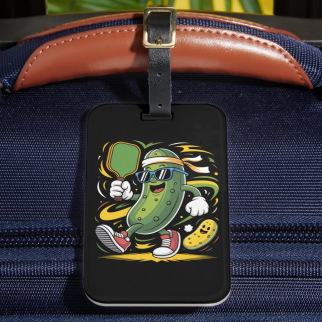Pickle Playing Pickleball Luggage Tag (Front Insitu 2)
