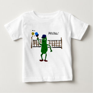 Pickle Playing Pickleball Primitive Art Baby T-Shirt
