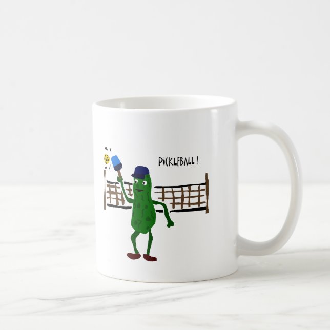 Pickle Playing Pickleball Primitive Art Coffee Mug (Right)