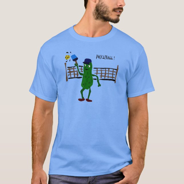 Pickle Playing Pickleball Primitive Art T-Shirt (Front)