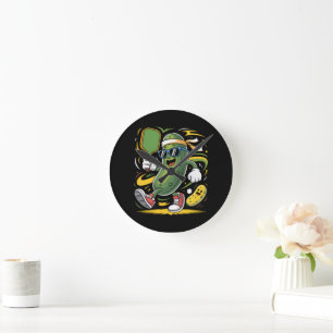 Pickle Playing Pickleball Round Clock