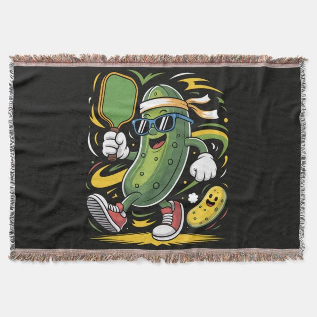 Pickle Playing Pickleball Throw Blanket (Front)
