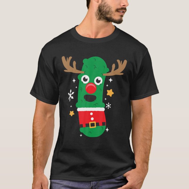 Pickle Reindeer Santa Funny Cool Christmas Gift T-Shirt (Front)