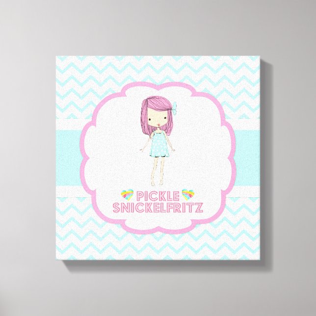 Pickle Snickelfritz 12x12 Canvas - Teal Chevron (Front)