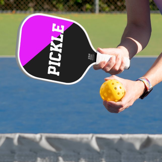 PICKLE Tropical Pink Black Diagonal Colour Block Pickleball Paddle (Insitu)