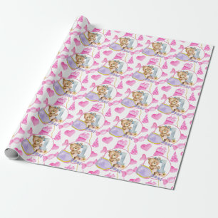 Pickleball 1st Birthday Party for Girl Pink theme Wrapping Paper
