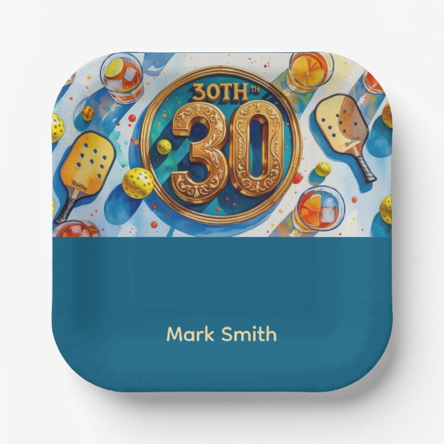 Pickleball 30th birthday party paper plate (Front)