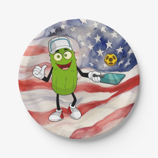 Pickleball 4th July Independence Day America Paper Plate (Front)