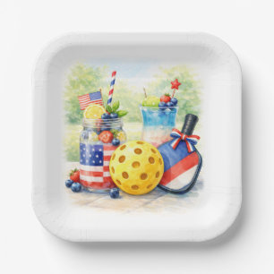 Pickleball 4th July Party Independence Day  Paper Plate
