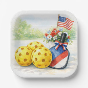 Pickleball 4th July Party Independence Day  Paper Plate