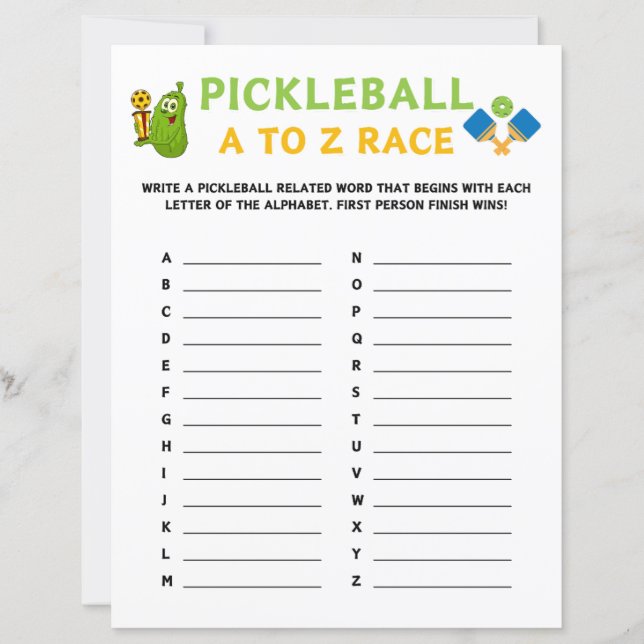 Pickleball A To Z Race Game (Front)