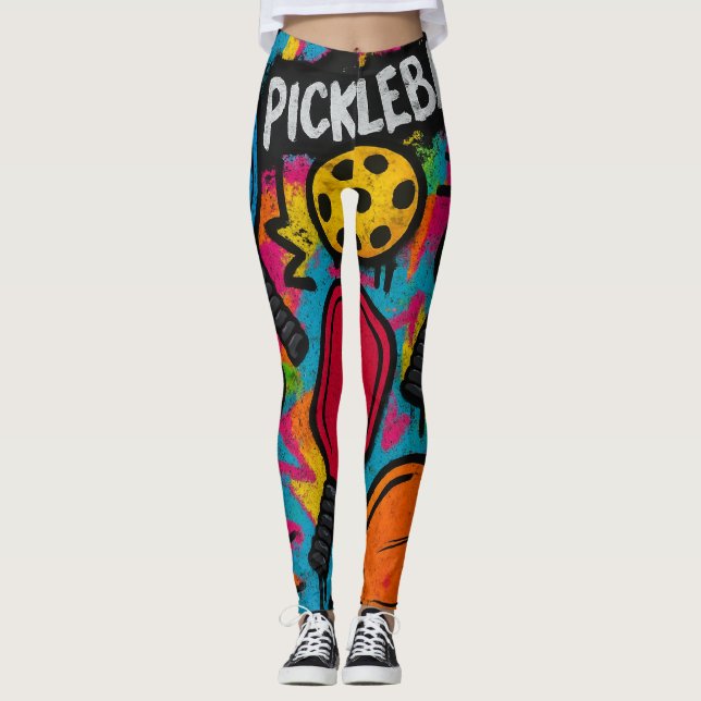 Pickleball Abstract Paddle Ball Graphic Print Leggings (Front)