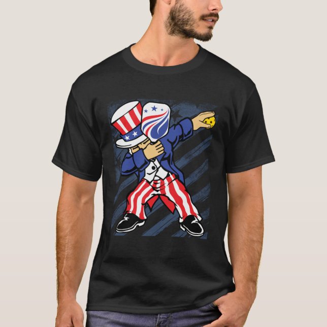 Pickleball American Flag 4th of July Uncle Sam Dab T-Shirt (Front)
