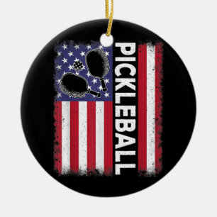Pickleball American Flag Funny Pickleball Lover Vi Ceramic Tree Decoration