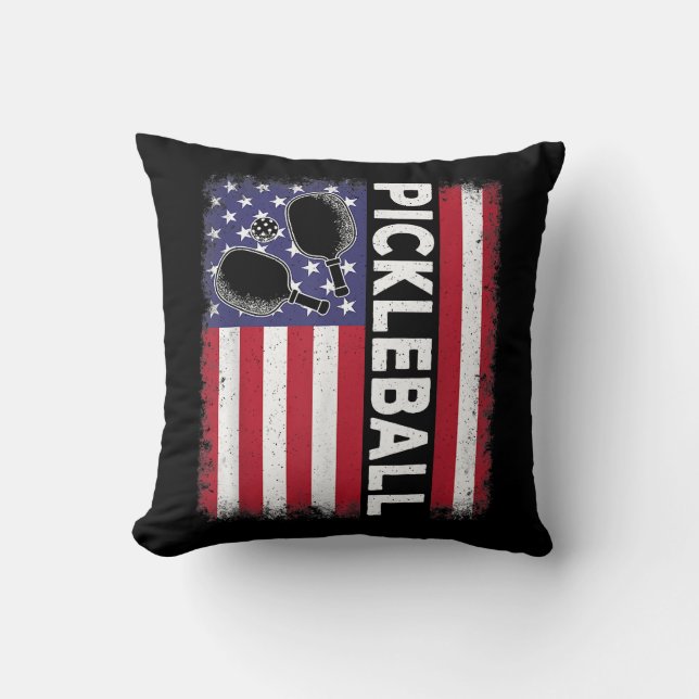 Pickleball American Flag Funny Pickleball Lover Vi Cushion (Front)