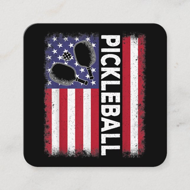 Pickleball American Flag Funny Pickleball Lover Vi Square Business Card (Front)