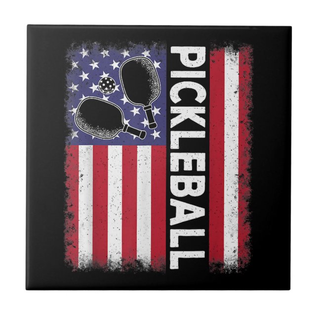 Pickleball American Flag Funny Pickleball Lover Vi Tile (Front)