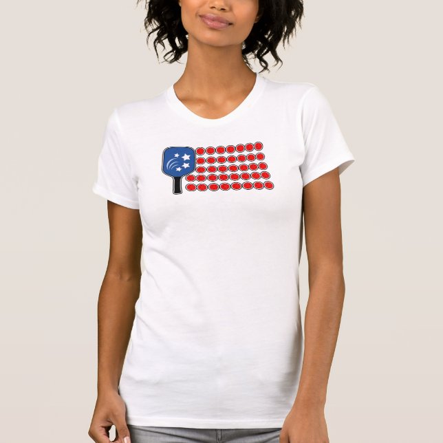 Pickleball American Flag Independence Day T-Shirt (Front)