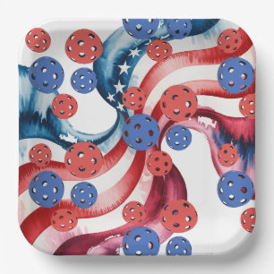Pickleball American themed for 4th July Paper Plate