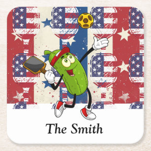 Pickleball American themed for 4th July Square Paper Coaster